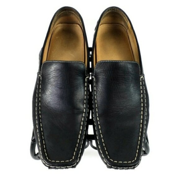 Sax 5th Avenue Black Slip On Leather Moc Toe Driving Style Loafers Mens 10.5